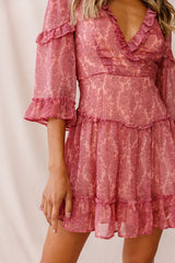 Albany Lace Up Back Frill Dress Pink
