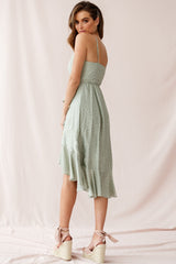 Blessed Wrap Ruffle Hem Midi Dress Dot Print Olive