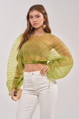 BEYOND PRETTY PLEATED COCOON BLOUSE IN GREEN