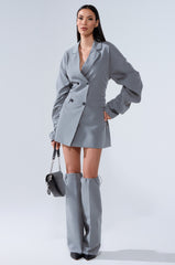 BUSINESS MEETING CHIC BLAZER DRESS AND LEG WARMER SET IN GREY