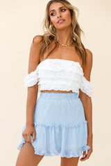 Alexi Mini Skirt Frill Trim Steel Blue