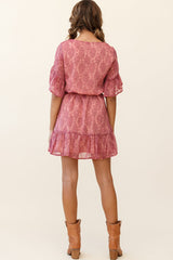 Azealia Ruffle Hem Dress Floral Pattern Pink