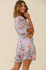 Azealia Ruffle Hem Dress Botanic Print Purple