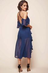 Constance Midi Ruffle Jumpsuit Navy