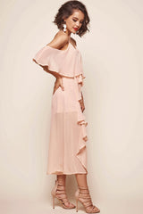 Constance Midi Ruffle Jumpsuit Nude
