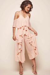 Constance Midi Ruffle Jumpsuit Nude