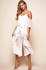 Constance Midi Ruffle Jumpsuit White