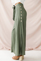 Aruba Wide Leg Side Split Pants Khaki