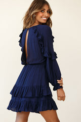 Best Wishes Long Sleeve Frill Detail Dress Navy