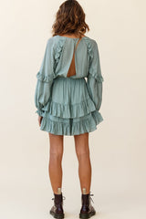 Best Wishes Long Sleeve Frill Detail Dress Olive