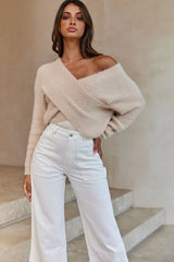 All My Love Long Sleeve Crossover Knit Sweater Stone