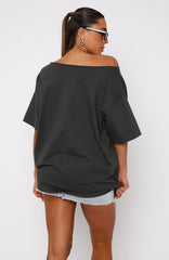 Your Favourite View Off Shoulder Oversized Tee Charcoal