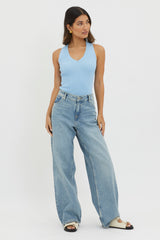 D'Lila V-Neck Ribbed Knit Top Baby Blue