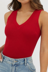 D'Lila V-Neck Ribbed Knit Top Maroon