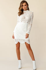 Bojana Crochet Lace Overlay Turtleneck Dress White