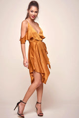 Darby Manhattan Off The Shoulder Dress Tan