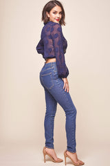 After Hours Sheer Wrap Blouse Navy
