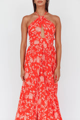 Athena High Split Maxi Dress Floral Print Red