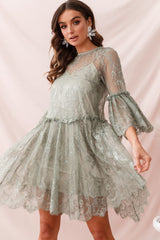 Birdie Lace Overlay Swing Dress Pistachio