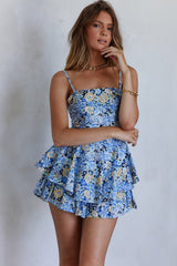 Alexandria Square Neckline Tie Back Romper Vintage Floral Blue
