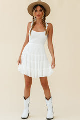 Allegra Fluted Hem Lace-Up Back Dress White