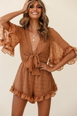 Athira Tied Bust Flared Sleeve Frill Romper Tan