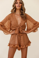 Athira Tied Bust Flared Sleeve Frill Romper Tan