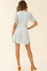 Dear Diary Pintuck Pleat Detail Fluted Hem Dress Floral Print Green