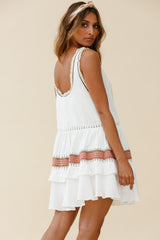 Bali Loose Fit Surplice Neckline Fringe Trim Dress White