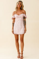 Costa Mesa Puff Sleeve Lace Overlay Dress Pink