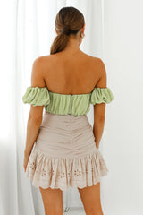 Bisous Sweetheart Neckline Ruched Off-Shoulder Crop Top Apple