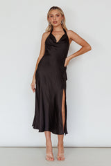 Champagne Showers Halterneck Slip Midi Dress Black
