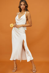 Champagne Showers Halterneck Slip Midi Dress Champagne