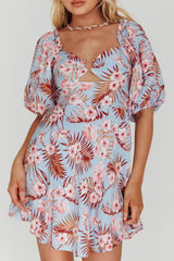 Alpha Cut-Out Bodice Mini Dress Floral Blue