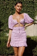 Aperol Spritz Shirred Bodice Puff Sleeve Mini Dress Floral Pink