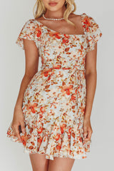 Diandre Godet Hem Mini Dress Floral Orange