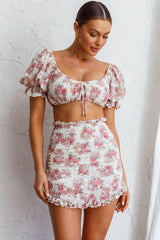 April Flowers Frill Mini Skirt Floral Red