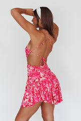 Destination Open Back Mini Dress Floral Pink