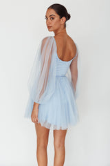 Fairytale Dream Sheer Sleeve Mini Dress Blue