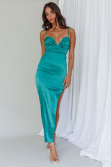 Dancing In September Thigh Split Dress Green