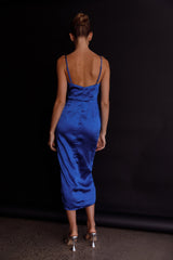 Fantasy Structured Bodice Ruched Midi Dress Cobalt Blue