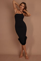 Cloudland Fur Hem Midi Dress Black