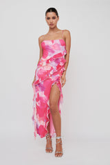 Crush On You Split Ruffle Midi Dress Pink
