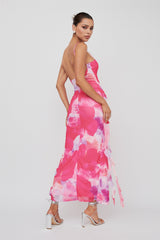 Crush On You Split Ruffle Midi Dress Pink