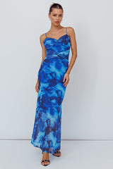 Beulah Twist Bodice Maxi Dress Floral Blue