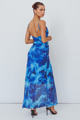 Beulah Twist Bodice Maxi Dress Floral Blue