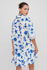 Day Trip Waist Tie Collared Dress Blue