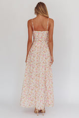Daisy Day Basque Waist Maxi Dress Floral Pink