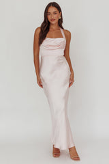 Fair Play Gathered Bust Halter Maxi Dress Pink