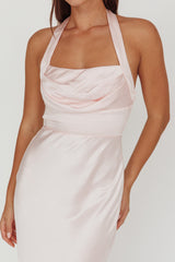 Fair Play Gathered Bust Halter Maxi Dress Pink